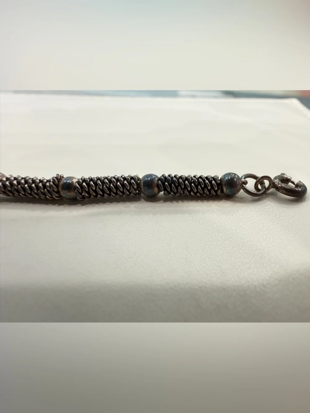 Vintage 90s Sterling Silver Textured Mesh & Beaded Ball Strand Bracelet